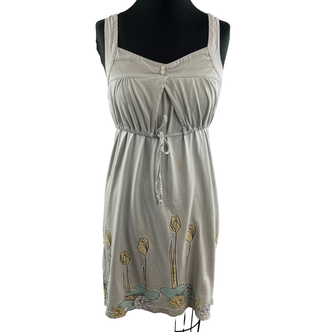 Y2K 90's DRIFTER Gray Yellow Floral Flowers Drawstring Unique Dress Size S Small